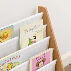 Humble Crew Kids Bookshelf 6-Tier Book Rack Organizer, Extra Large Toddler Bookcase with Fabric Storage Pockets, Front-Facing Display for Children’s Books, White-Natural Wood - 6