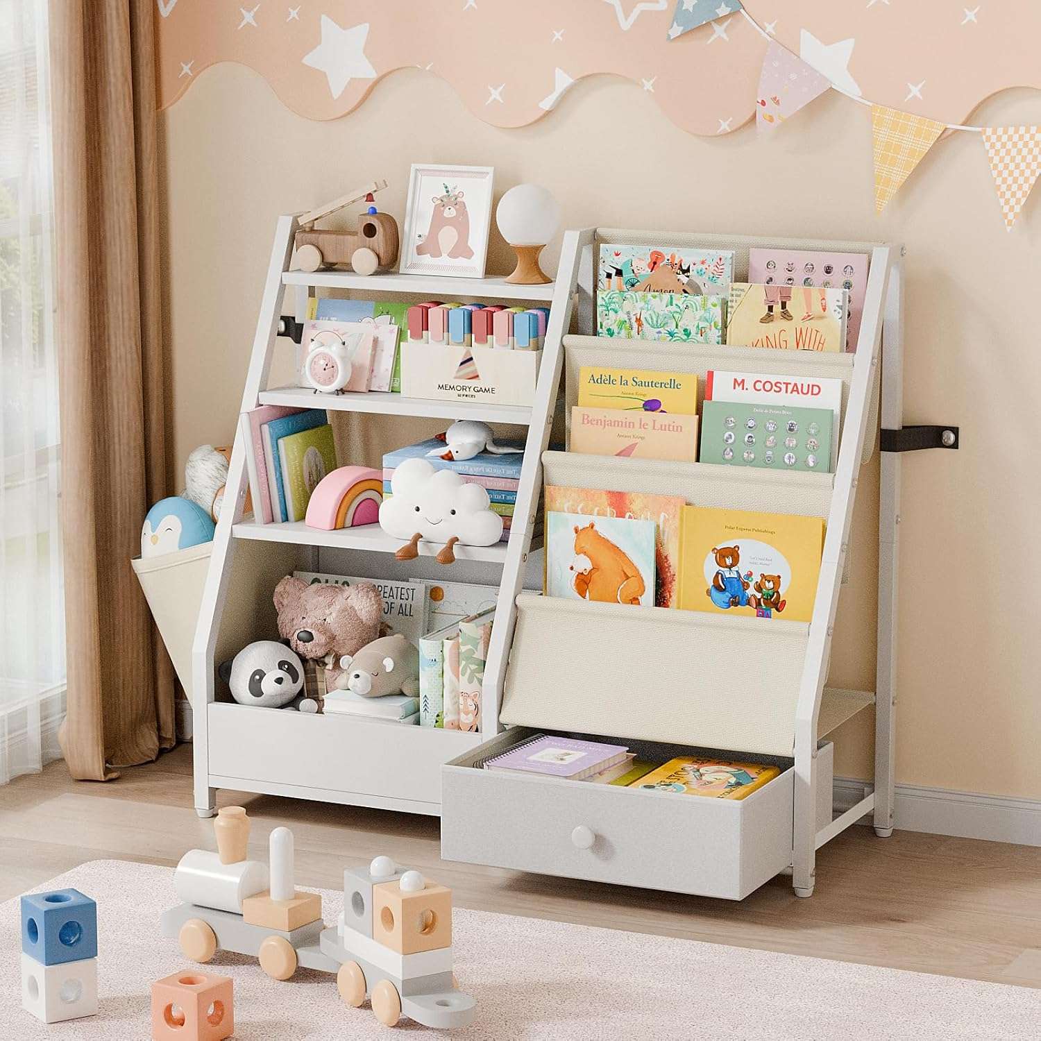Kids Bookshelf and Toy Storage - Kids Book Shelf for Kids Rooms, Toddler Bookshelf Baby Bookcase for Nursery, Montessori Toy Organizer, White - 1