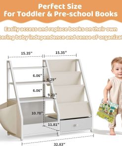 Kids Bookshelf and Toy Storage - Kids Book Shelf for Kids Rooms, Toddler Bookshelf Baby Bookcase for Nursery, Montessori Toy Organizer, White - 2