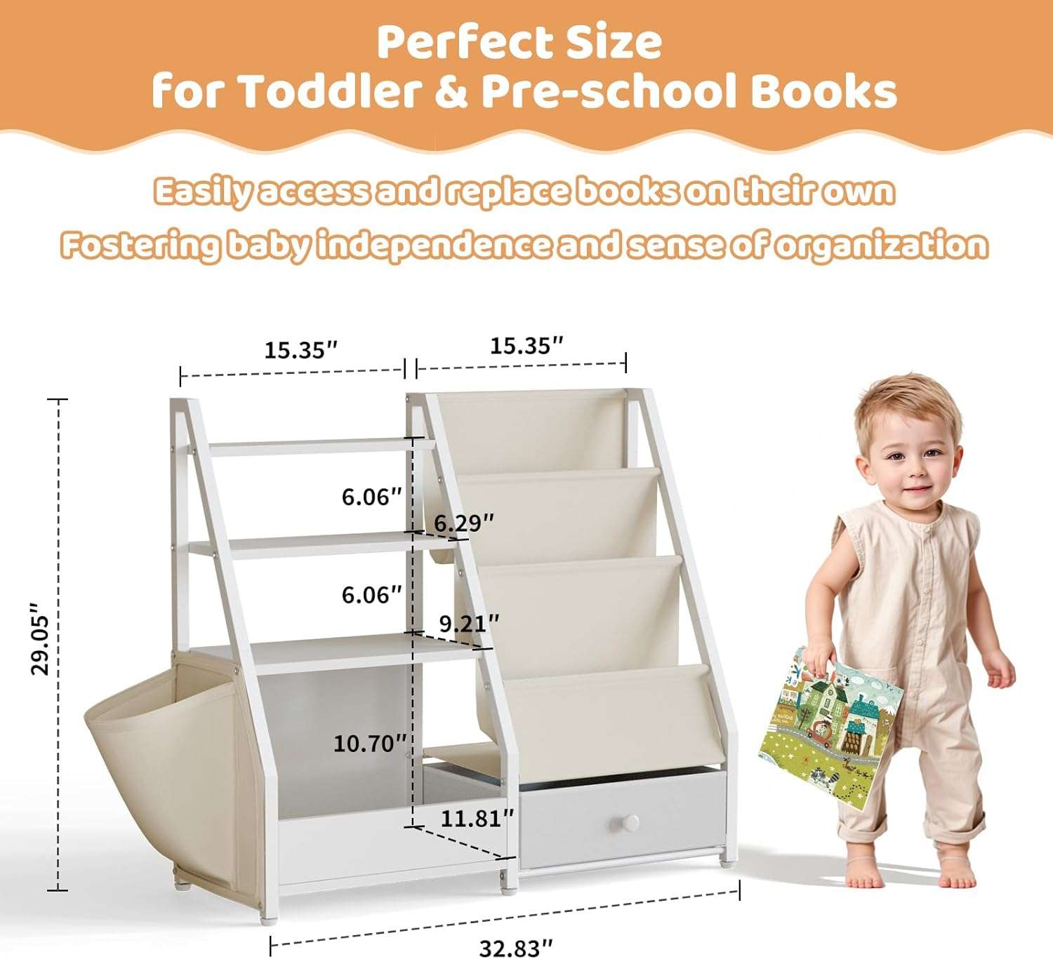 Kids Bookshelf and Toy Storage - Kids Book Shelf for Kids Rooms, Toddler Bookshelf Baby Bookcase for Nursery, Montessori Toy Organizer, White - 2