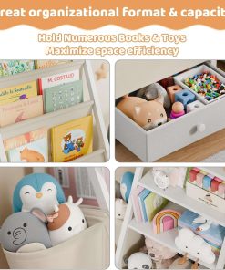 Kids Bookshelf and Toy Storage - Kids Book Shelf for Kids Rooms, Toddler Bookshelf Baby Bookcase for Nursery, Montessori Toy Organizer, White - 3