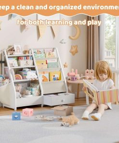 Kids Bookshelf and Toy Storage - Kids Book Shelf for Kids Rooms, Toddler Bookshelf Baby Bookcase for Nursery, Montessori Toy Organizer, White - 4