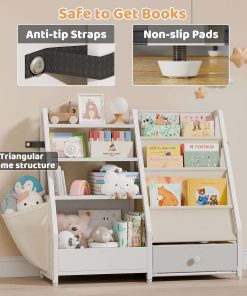 Kids Bookshelf and Toy Storage - Kids Book Shelf for Kids Rooms, Toddler Bookshelf Baby Bookcase for Nursery, Montessori Toy Organizer, White - 5