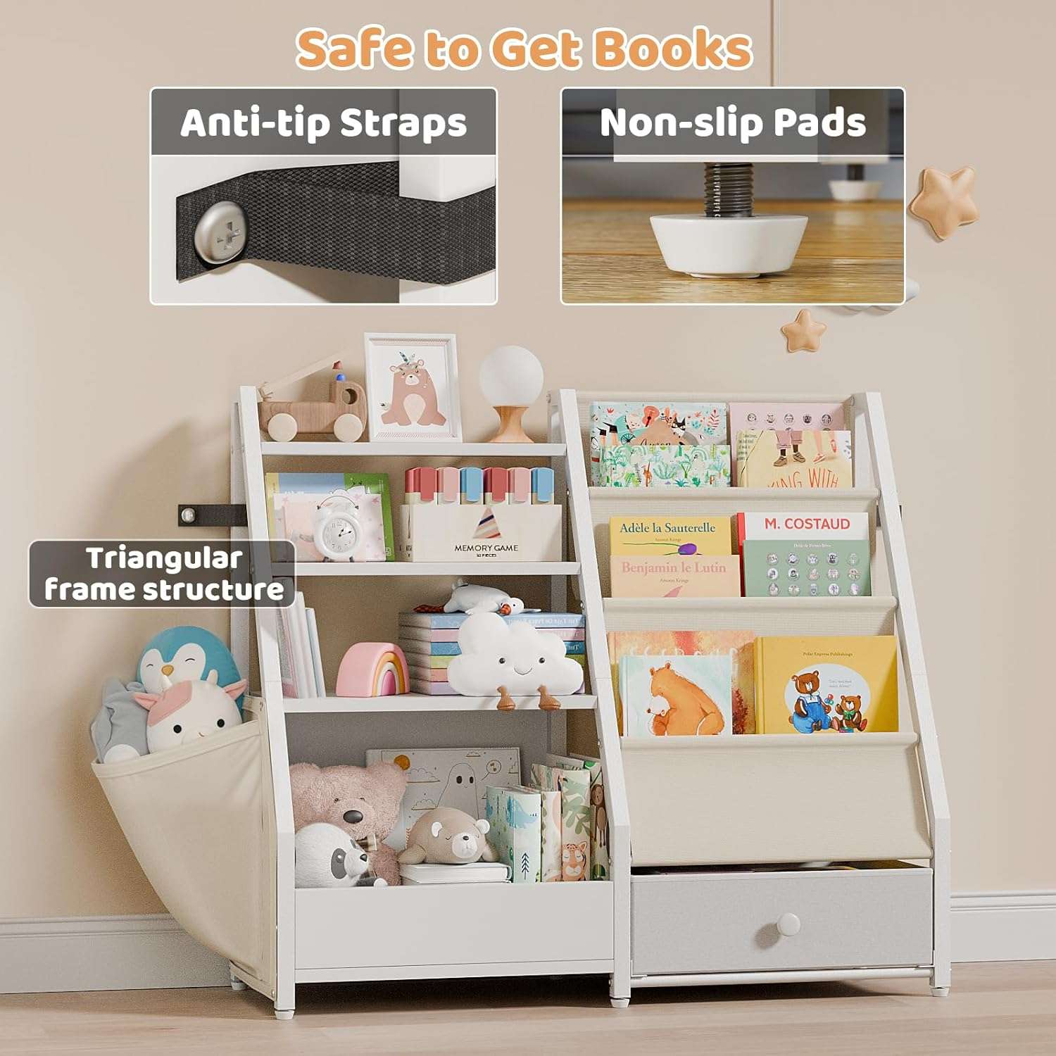 Kids Bookshelf and Toy Storage - Kids Book Shelf for Kids Rooms, Toddler Bookshelf Baby Bookcase for Nursery, Montessori Toy Organizer, White - 5