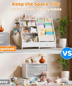 Kids Bookshelf and Toy Storage - Kids Book Shelf for Kids Rooms, Toddler Bookshelf Baby Bookcase for Nursery, Montessori Toy Organizer, White - 6