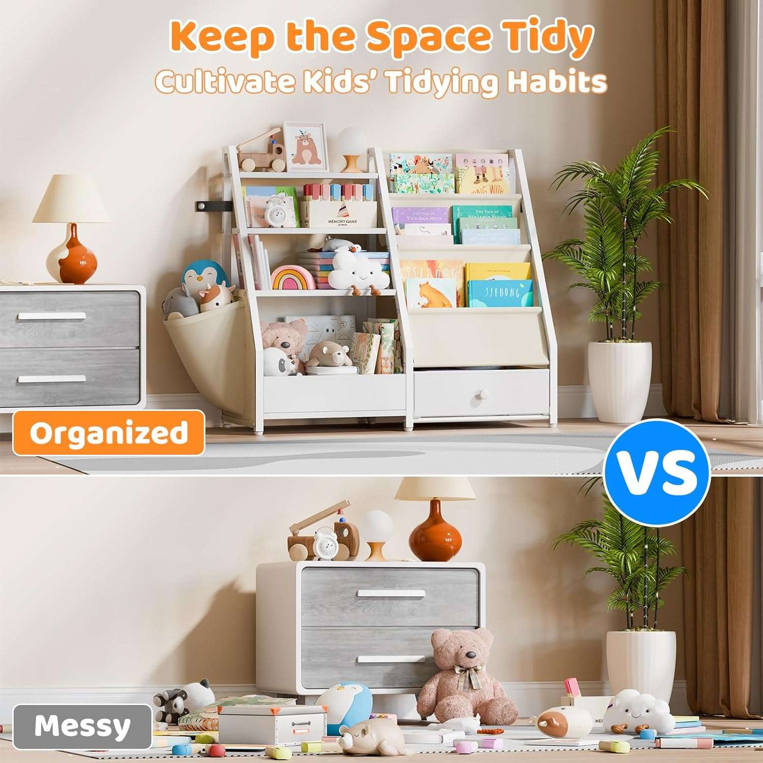 Kids Bookshelf and Toy Storage - Kids Book Shelf for Kids Rooms, Toddler Bookshelf Baby Bookcase for Nursery, Montessori Toy Organizer, White - 6