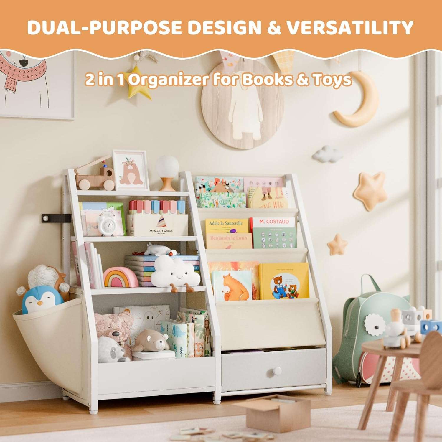 Kids Bookshelf and Toy Storage - Kids Book Shelf for Kids Rooms, Toddler Bookshelf Baby Bookcase for Nursery, Montessori Toy Organizer, White - 7