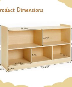 Montessori Shelf, Wooden Toy Storage Organizer for Books Toys, 2 Shelf Bookcase, 5-Section Storage Cabinet, Toddler Book Shelf for Kids Rooms, Playroom, Nursery, Kindergarten - 2