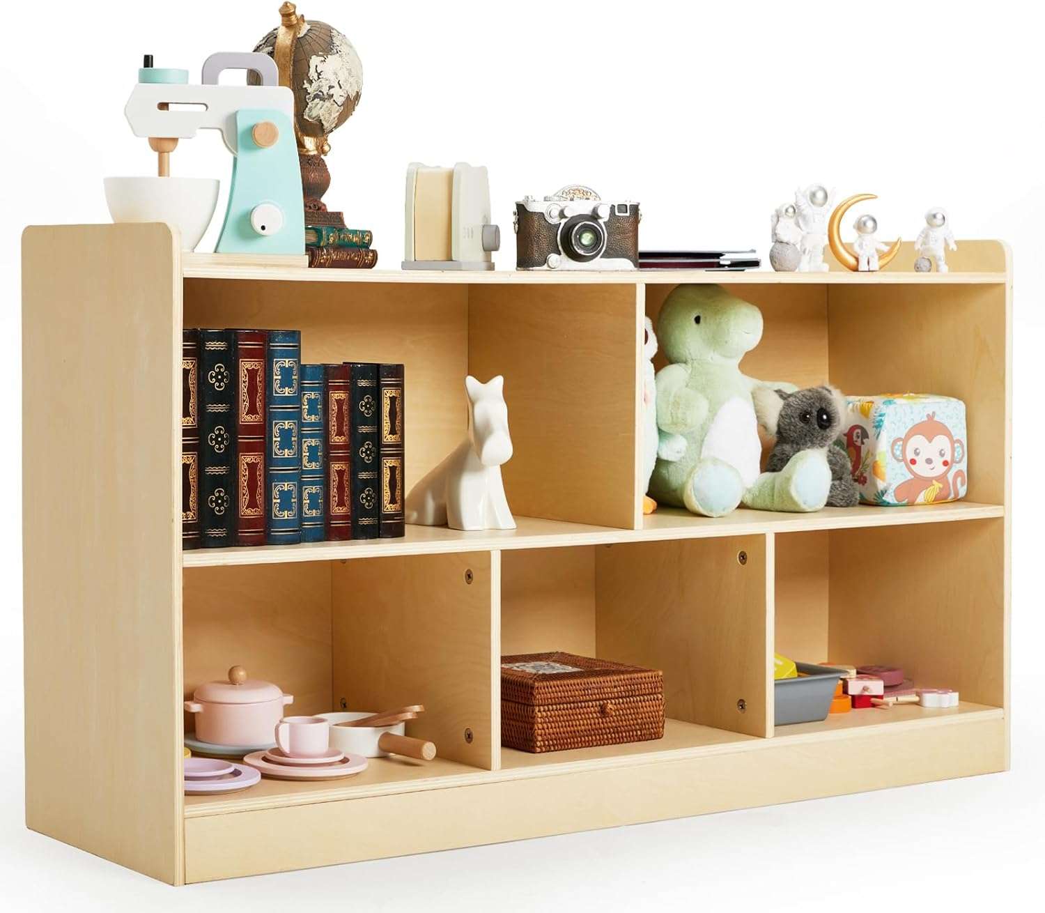 Montessori Shelf, Wooden Toy Storage Organizer for Books Toys, 2 Shelf Bookcase, 5-Section Storage Cabinet, Toddler Book Shelf for Kids Rooms, Playroom, Nursery, Kindergarten - 7