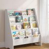 SEIRIONE Sturdy Kids Bookshelf, Eco-Safe 4-Tier Sling Bookshelf for Kids Room with Tear-Proof Oxford Fabric, Ideal Height for Easy Book Access, Deep Slings to Keep Books Upright, White-Wood Texture - 1
