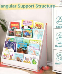 TOETOL 5-Tier Kids Bookshelf - Toddler Book Display Shelves for Classrooms, Playrooms, and Nursery - Wooden Children Book Rack - 7