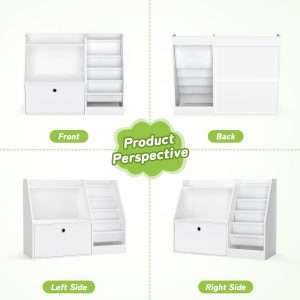 TOETOL Kids Bookshelf,Book Storage Organizer,4 Sling Toddler Wooden Book Shelf,2-Tier Kids Bookcase for Bedroom,Livingroom,Playroom,Nursery-White - 8