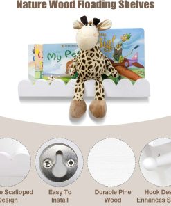 Wall Book Shelves for Bedroom Kids with Hooks - Scalloped Shelves for Nursery Set of 3, Nursery Bookshelf for Wall Room Decor, 16 Inch - 2