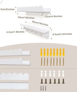 Wall Book Shelves for Bedroom Kids with Hooks - Scalloped Shelves for Nursery Set of 3, Nursery Bookshelf for Wall Room Decor, 16 Inch - 3