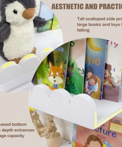 Wall Book Shelves for Bedroom Kids with Hooks - Scalloped Shelves for Nursery Set of 3, Nursery Bookshelf for Wall Room Decor, 16 Inch - 5