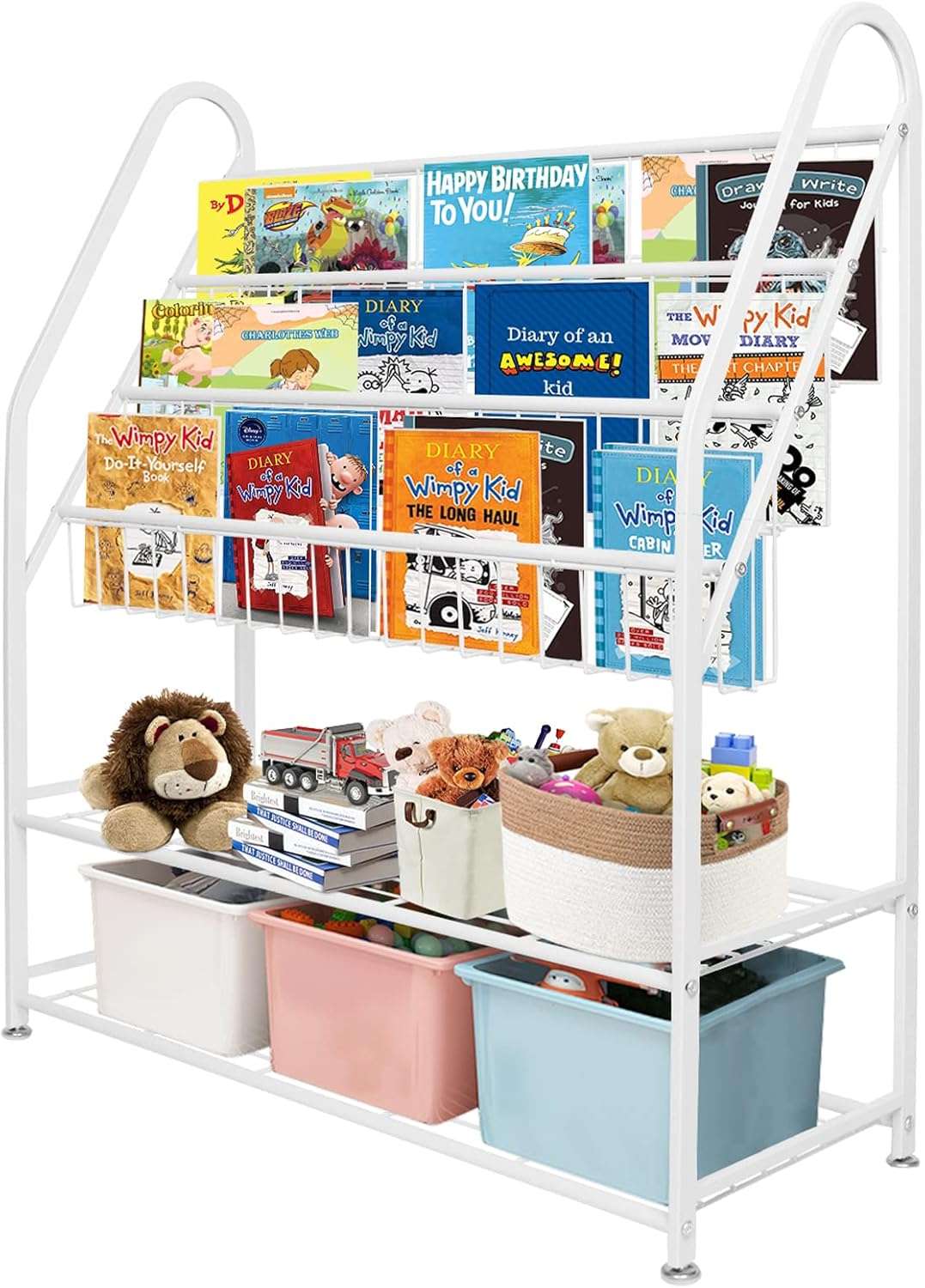 aboxoo Metal Kids Bookshelf Freestanding Bookcase for Children Room 32 in Large Toy Organizer Modern MinimalistWhite Stable Metel Bookstore Bedroom, Living, Library Book Unit Storage - 1