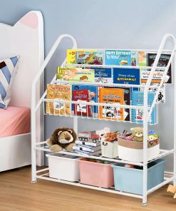 aboxoo Metal Kids Bookshelf Freestanding Bookcase for Children Room 32 in Large Toy Organizer Modern MinimalistWhite Stable Metel Bookstore Bedroom, Living, Library Book Unit Storage - 2