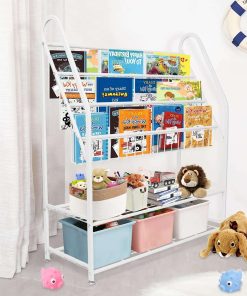 aboxoo Metal Kids Bookshelf Freestanding Bookcase for Children Room 32 in Large Toy Organizer Modern MinimalistWhite Stable Metel Bookstore Bedroom, Living, Library Book Unit Storage - 4
