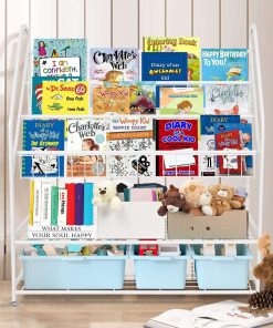 aboxoo Metal Kids Bookshelf Freestanding Bookcase for Children Room 32 in Large Toy Organizer Modern MinimalistWhite Stable Metel Bookstore Bedroom, Living, Library Book Unit Storage - 6