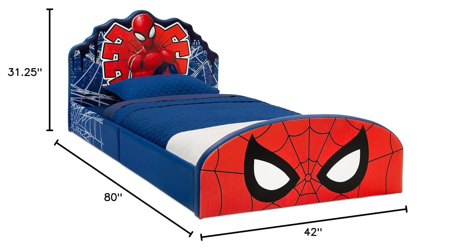 Delta Children Marvel Spider Man Upholstered Twin Bed, Red-Blue - 2