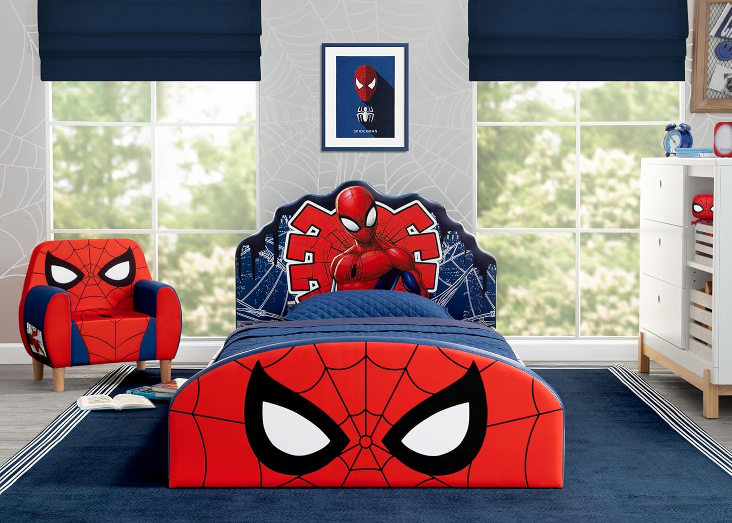 Delta Children Marvel Spider Man Upholstered Twin Bed, Red-Blue - 3