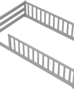 Giantex Twin Floor Bed with Door & Fence, Kids Wood Montessori Beds with Safety Guardrails, Floor Bed Frame for Kids, Boys, Girls, No Box Spring Needed, Floor Bed Twin - 9