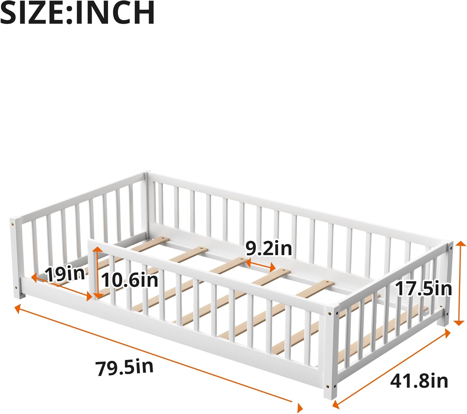 LLS Twin Floor Bed for Kids Solid Wood Montessori Bed Frame with Safety Guardrails Multifunctional Montessori Floor Bed for Toddlers, Without Door, Easy Assemble, White - 2