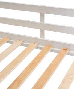 Merax Twin Over Twin House Bunk Bed Frame with Roof,Window,Ladder and Slide for Boys Girls, White & Brown - 10