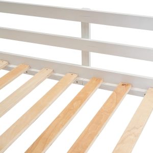 Merax Twin Over Twin House Bunk Bed Frame with Roof,Window,Ladder and Slide for Boys Girls, White & Brown - 10