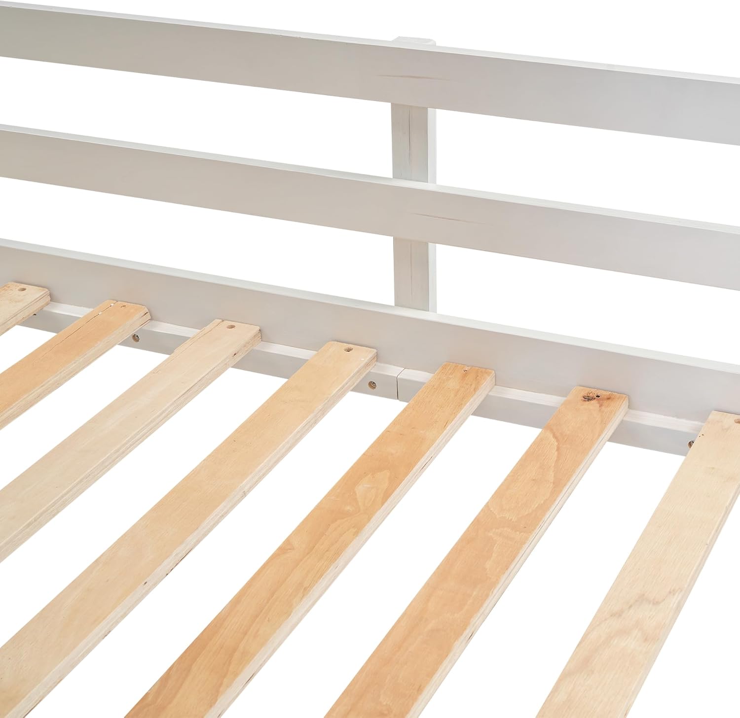 Merax Twin Over Twin House Bunk Bed Frame with Roof,Window,Ladder and Slide for Boys Girls, White & Brown - 10