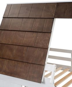 Merax Twin Over Twin House Bunk Bed Frame with Roof,Window,Ladder and Slide for Boys Girls, White & Brown - 8