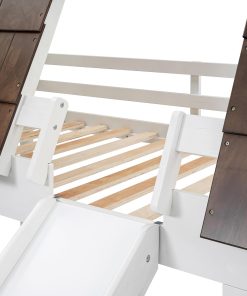 Merax Twin Over Twin House Bunk Bed Frame with Roof,Window,Ladder and Slide for Boys Girls, White & Brown - 9