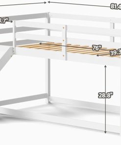 OLEAD Low Bunk Bed with Slide, Floor Loft Bed with Climbing Ladder, Wood Twin Bunk Bed Frame with Full Guardrails & Storage Space for Kids Toddler - 2