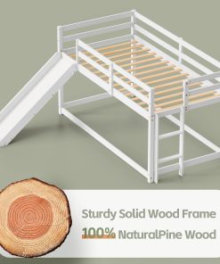 OLEAD Low Bunk Bed with Slide, Floor Loft Bed with Climbing Ladder, Wood Twin Bunk Bed Frame with Full Guardrails & Storage Space for Kids Toddler - 5