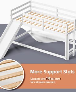OLEAD Low Bunk Bed with Slide, Floor Loft Bed with Climbing Ladder, Wood Twin Bunk Bed Frame with Full Guardrails & Storage Space for Kids Toddler - 7
