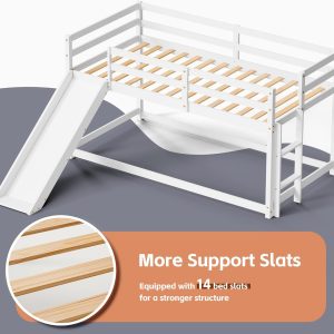 OLEAD Low Bunk Bed with Slide, Floor Loft Bed with Climbing Ladder, Wood Twin Bunk Bed Frame with Full Guardrails & Storage Space for Kids Toddler - 7