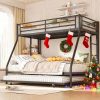 Shintenchi Twin Over Full Size Bunk Bed with Trundle, Heavy-Duty Metal Frame, 2 Ladders & Full-Length Guardrail, Space-Saving Sleep Solution for Kids-Teens-Adults, Black - 1