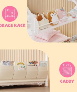 Timy House Shape Twin Size Montessori House Bed Metal Floor Bed with Storage Rack and Caddy Twin Bedframe for Kids No Box Spring Needed White - 6