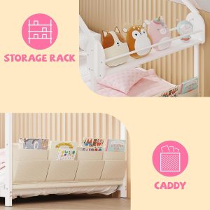 Timy House Shape Twin Size Montessori House Bed Metal Floor Bed with Storage Rack and Caddy Twin Bedframe for Kids No Box Spring Needed White - 6