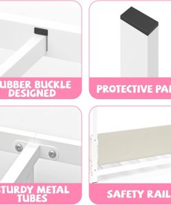 Timy House Shape Twin Size Montessori House Bed Metal Floor Bed with Storage Rack and Caddy Twin Bedframe for Kids No Box Spring Needed White - 7