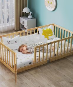 Twin Size Floor Bed for Kids Wooden Toddler Floor Bed Frame Safe Comfortable Baby Floor Bed for Children,Natural‌,40.9-77.5 - 1