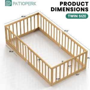 Twin Size Floor Bed for Kids Wooden Toddler Floor Bed Frame Safe Comfortable Baby Floor Bed for Children,Natural‌,40.9-77.5 - 2