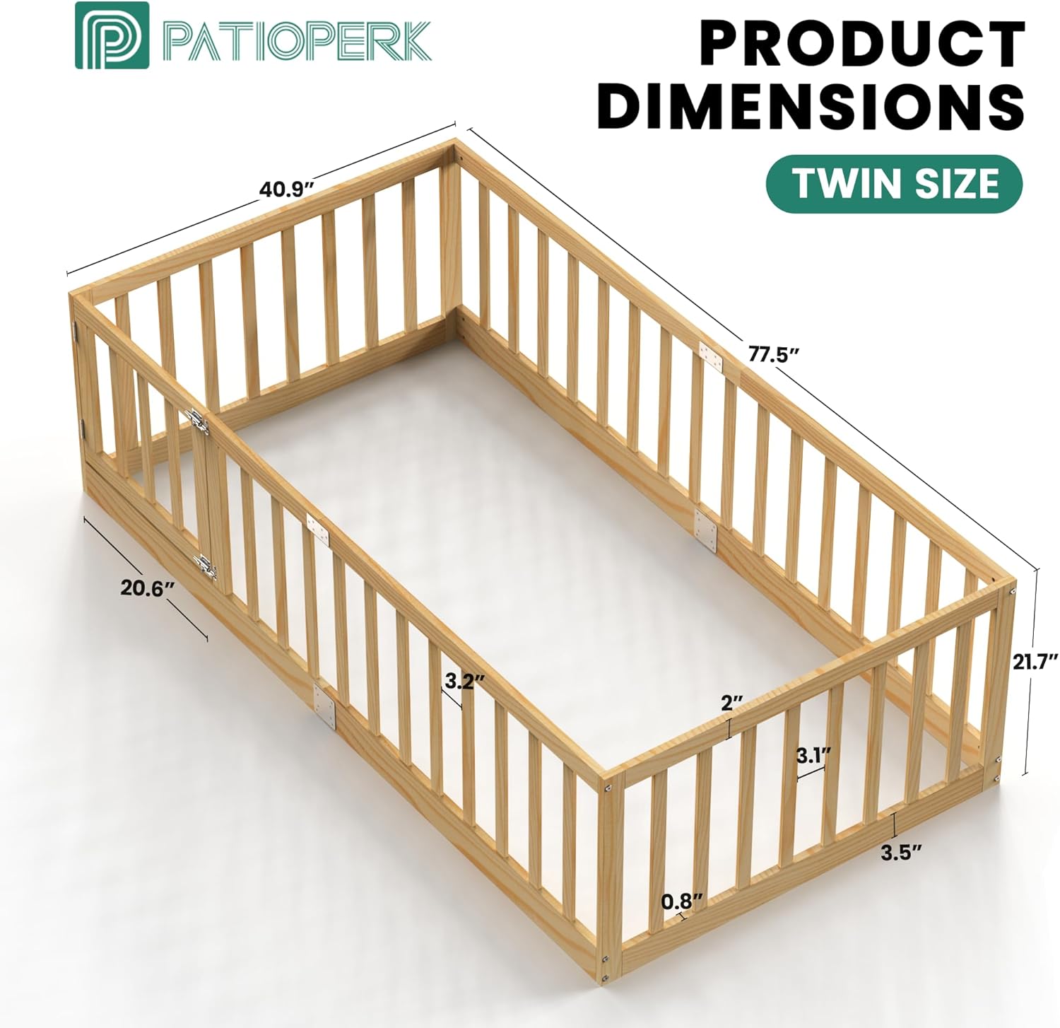Twin Size Floor Bed for Kids Wooden Toddler Floor Bed Frame Safe Comfortable Baby Floor Bed for Children,Natural‌,40.9-77.5 - 2