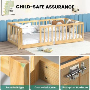 Twin Size Floor Bed for Kids Wooden Toddler Floor Bed Frame Safe Comfortable Baby Floor Bed for Children,Natural‌,40.9-77.5 - 3