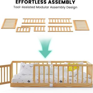 Twin Size Floor Bed for Kids Wooden Toddler Floor Bed Frame Safe Comfortable Baby Floor Bed for Children,Natural‌,40.9-77.5 - 4