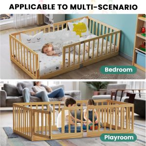 Twin Size Floor Bed for Kids Wooden Toddler Floor Bed Frame Safe Comfortable Baby Floor Bed for Children,Natural‌,40.9-77.5 - 6