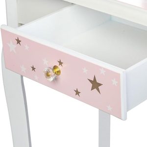 JOYMOR Kids Princess Vanity Table and Chair Set, Kids Vanity Set with Mirror, Makeup Dressing Table with Two 180° Folding Mirror for Girls Age 4-9 - 2