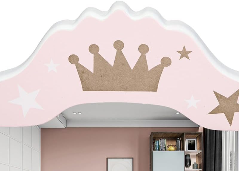 JOYMOR Kids Princess Vanity Table and Chair Set, Kids Vanity Set with Mirror, Makeup Dressing Table with Two 180° Folding Mirror for Girls Age 4-9 - 4