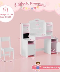 MU Kids Vanity, Girl Vanity Set with Mirror and Stool, 2 in 1 Toddler Makeup Vanity Table with Jewelry Storage, Wooden Princess Makeup Desk Dressing Table for Little Girls - 7