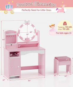MU Kids Vanity Table and Chair Set – Princess Girls Vanity Set with Mirror, Lights, Jewelry Storage, and Cushioned Stool, Toddler Makeup Vanity for Little Girls - 2